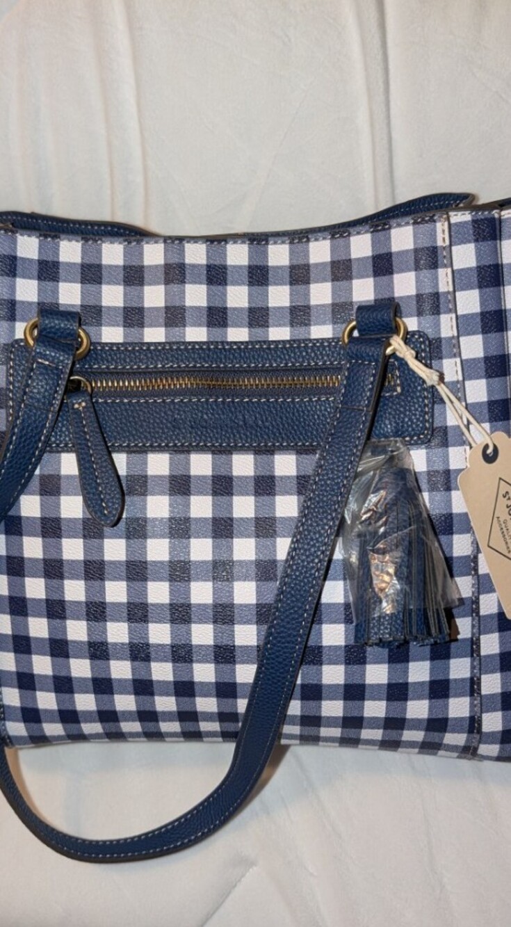 St. John's Bay Gingham Shoulder Bag Blue White NWT